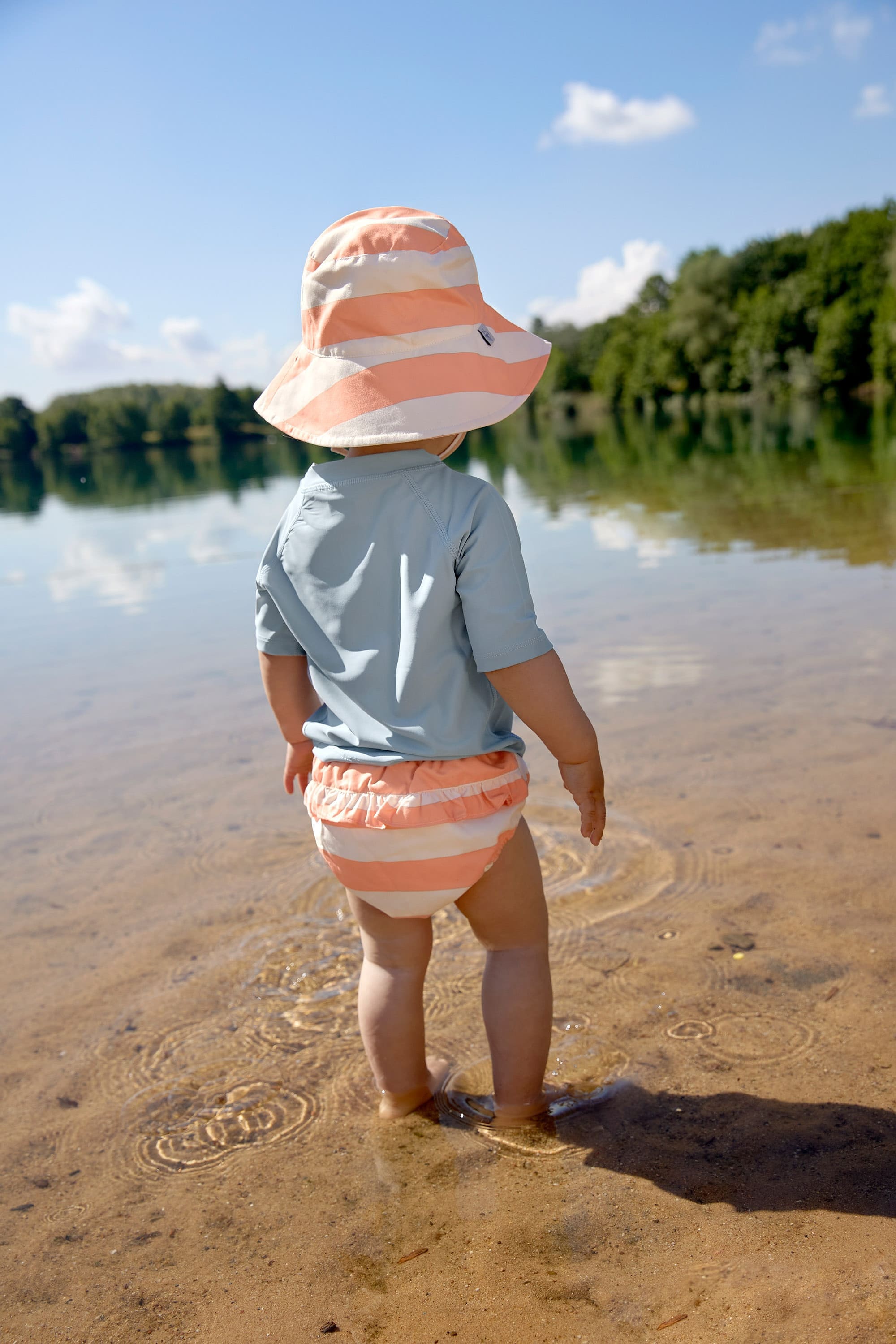 Schwimmwindel Baby - Block Stripes, Weiß Rosa Orange