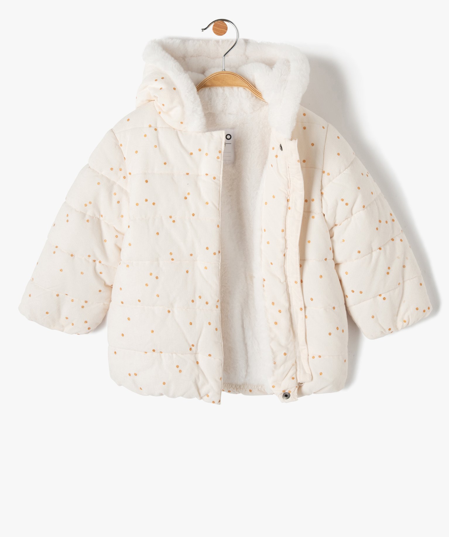 Parka bébé fille en velours ctelé à pois dorés avec écharpe douce