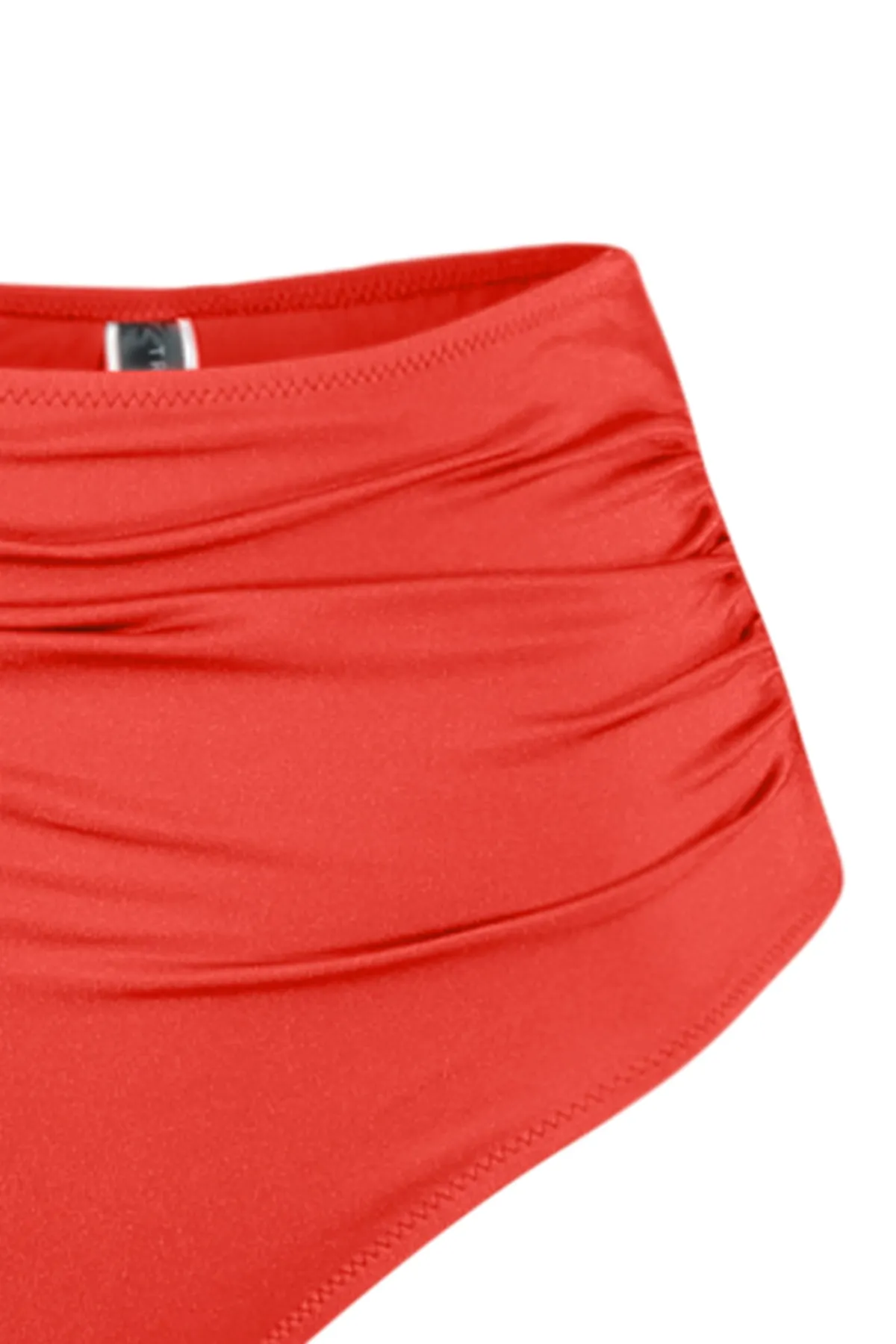 Trendyol Collection  Rote drapierte Bikinihose mit hoher Taille und normalem Beinausschnitt TBESS21BA0178
