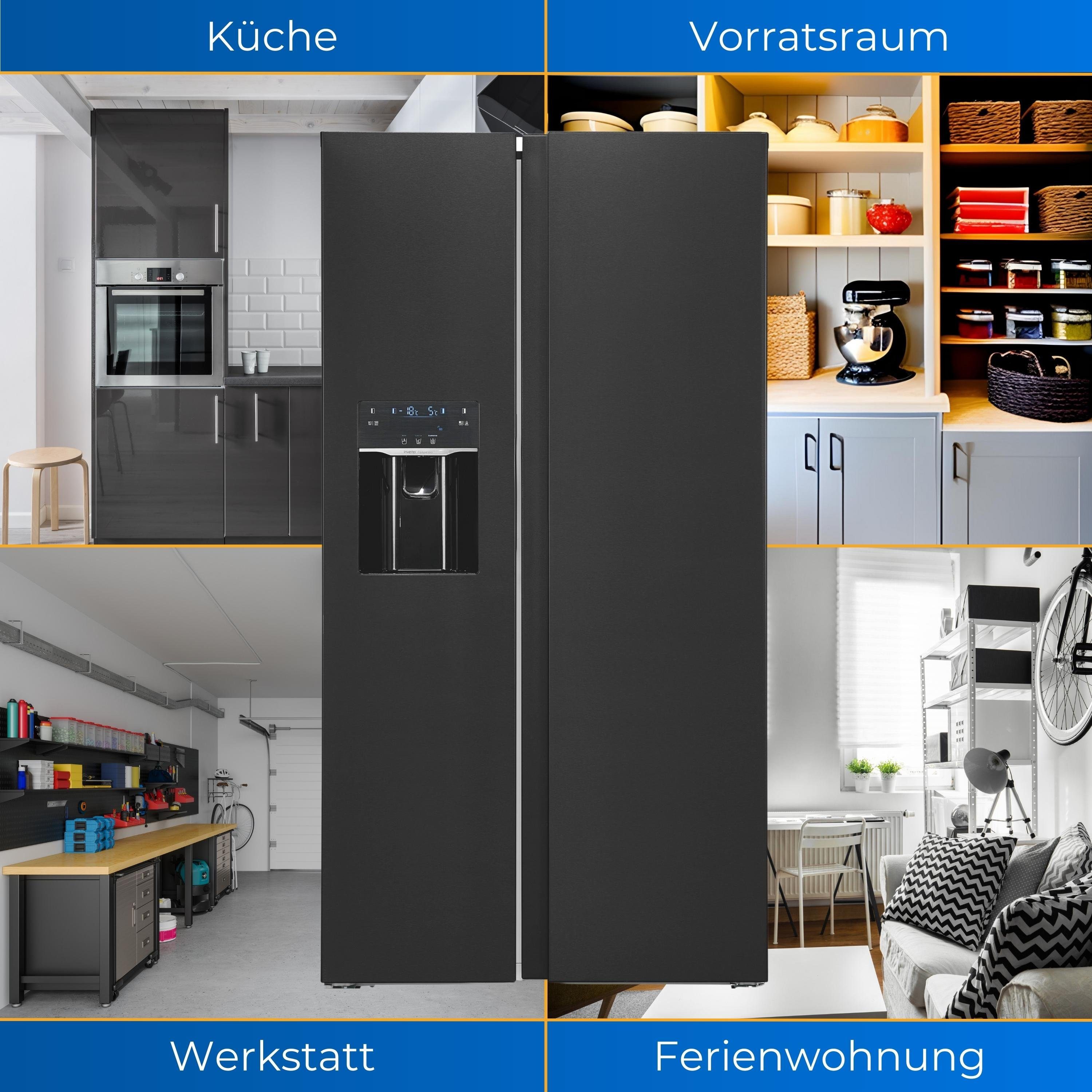 exquisit Side-by-Side SBS520-CF-040E, 177.5 cm hoch, 91 cm breit, Festwasseranschluss, NoFrost, Inverter Kompressor