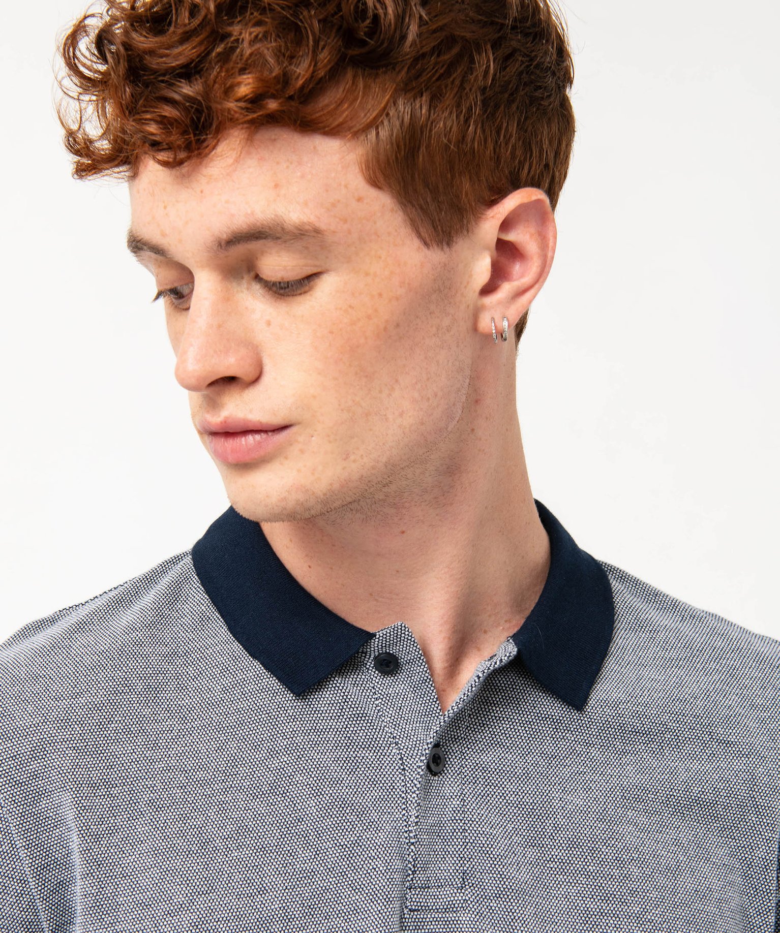 Polo à manches longues en maille piquée bicolore homme bleu fonce | GEMO