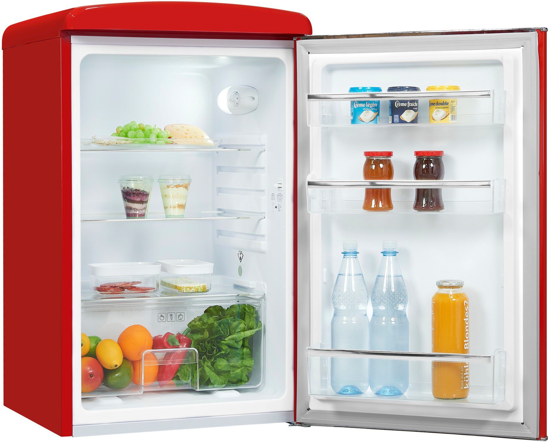 exquisit Kühlschrank RKS120-V-H-160F rot, 89,5 cm hoch, 55 cm breit