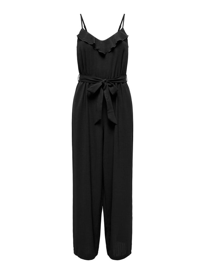 ONLY Jumpsuit Gürtel Taille Rüschen Schmale Träger in Schwarz-3 günstig kaufen L