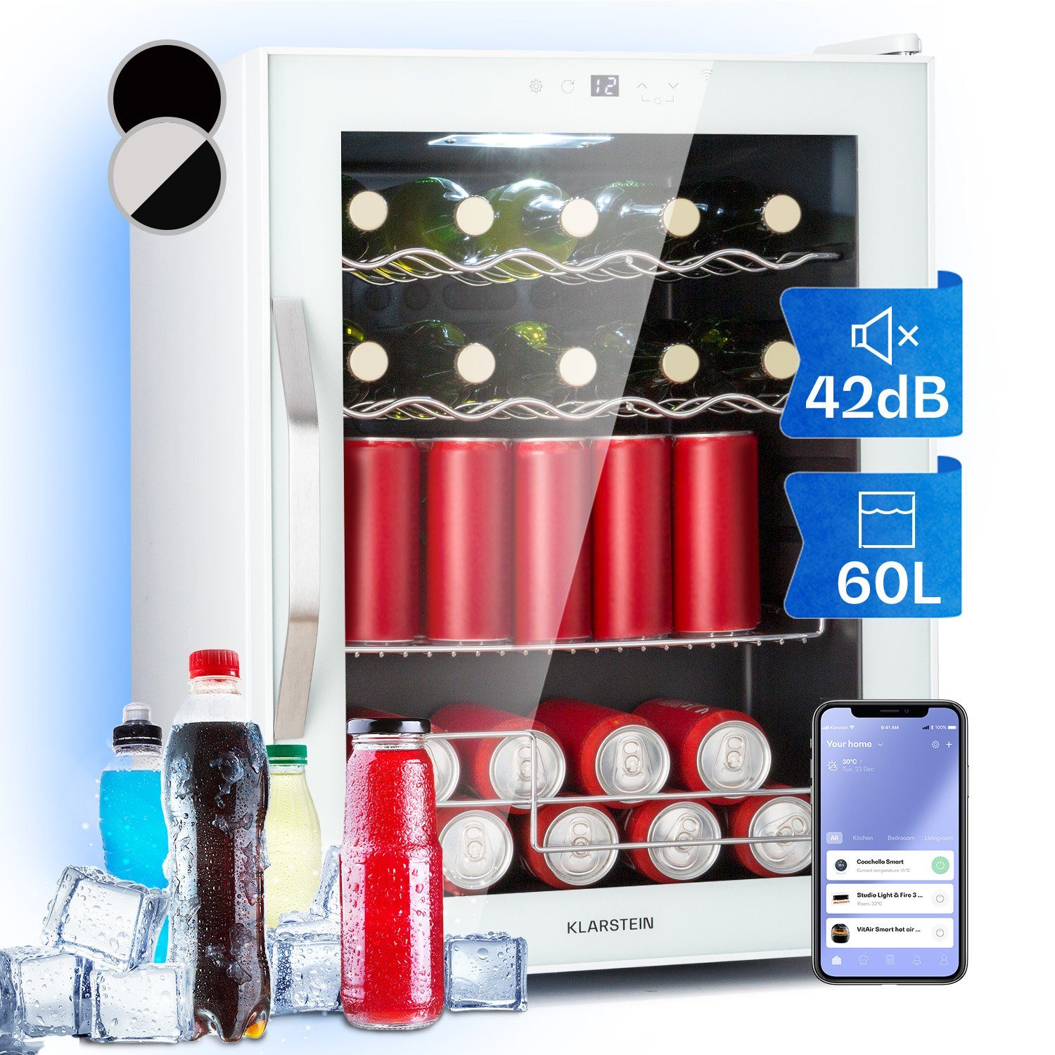 Klarstein Getränkekühlschrank HEA-Coachella 60-wh 10045042, 47 cm hoch, 63.6 cm breit, Bierkühlschrank Getränkekühlschrank Flaschenkühlschrank mit Glastür