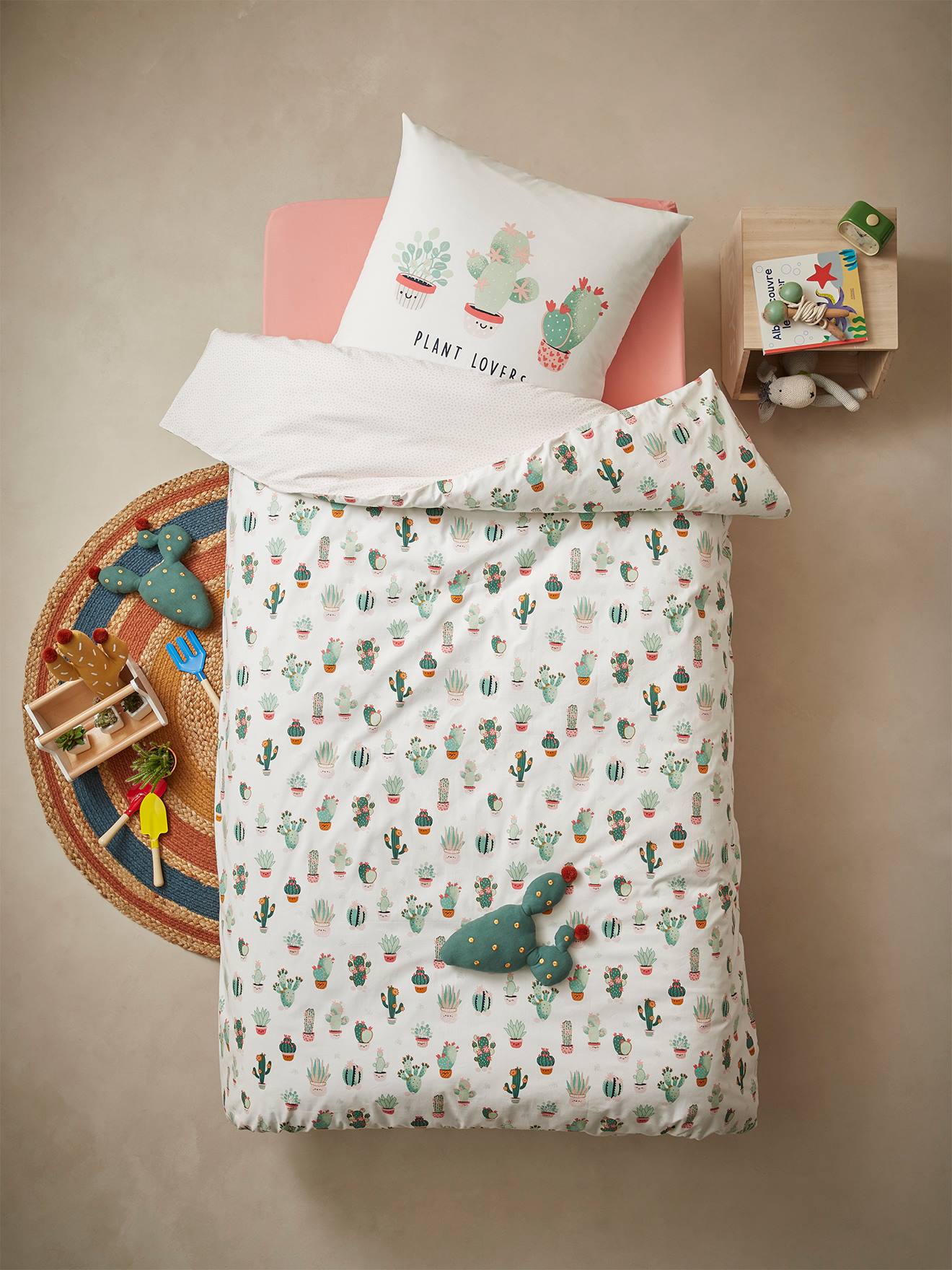 Vertbaudet Kinder Bettwäsche-Set KAKTUS Oeko-Tex - wollweiß
