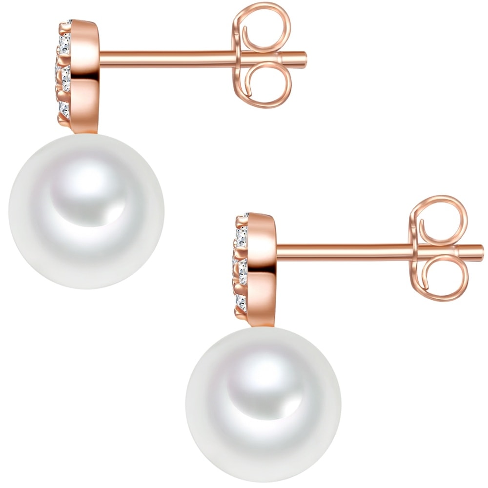 Valero Pearls Boucles doreilles Argent sterling Oxyde de zirconium (CZ) Perle de culture d'eau  Boucles d'oreilles