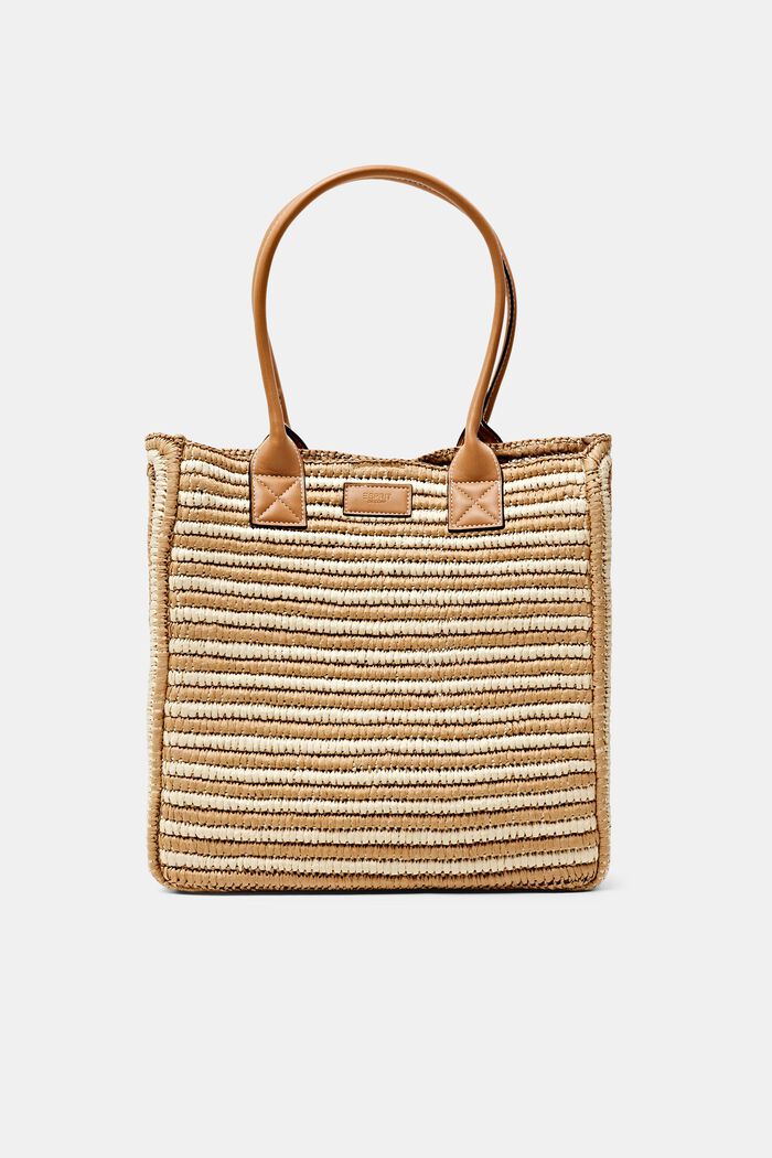 Tote Bag aus Raffia mit Henkeln in Lederoptik