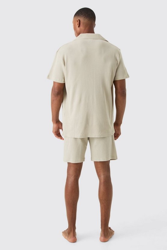 Loungewear-Hemd und Shorts in Waffeloptik