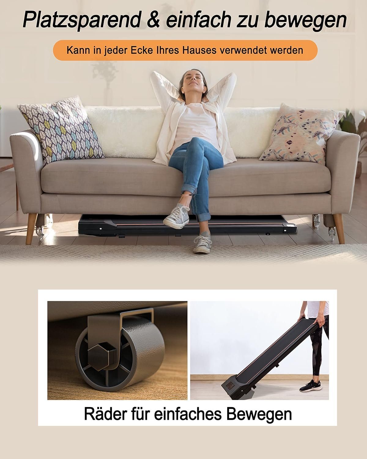 TODO Laufband (Laufband für Zuhause,1-8 km/h Geschwindigkeit, 550W,Cardio Training), Treadmill desk, with 6 silica foot pads on the bottom
