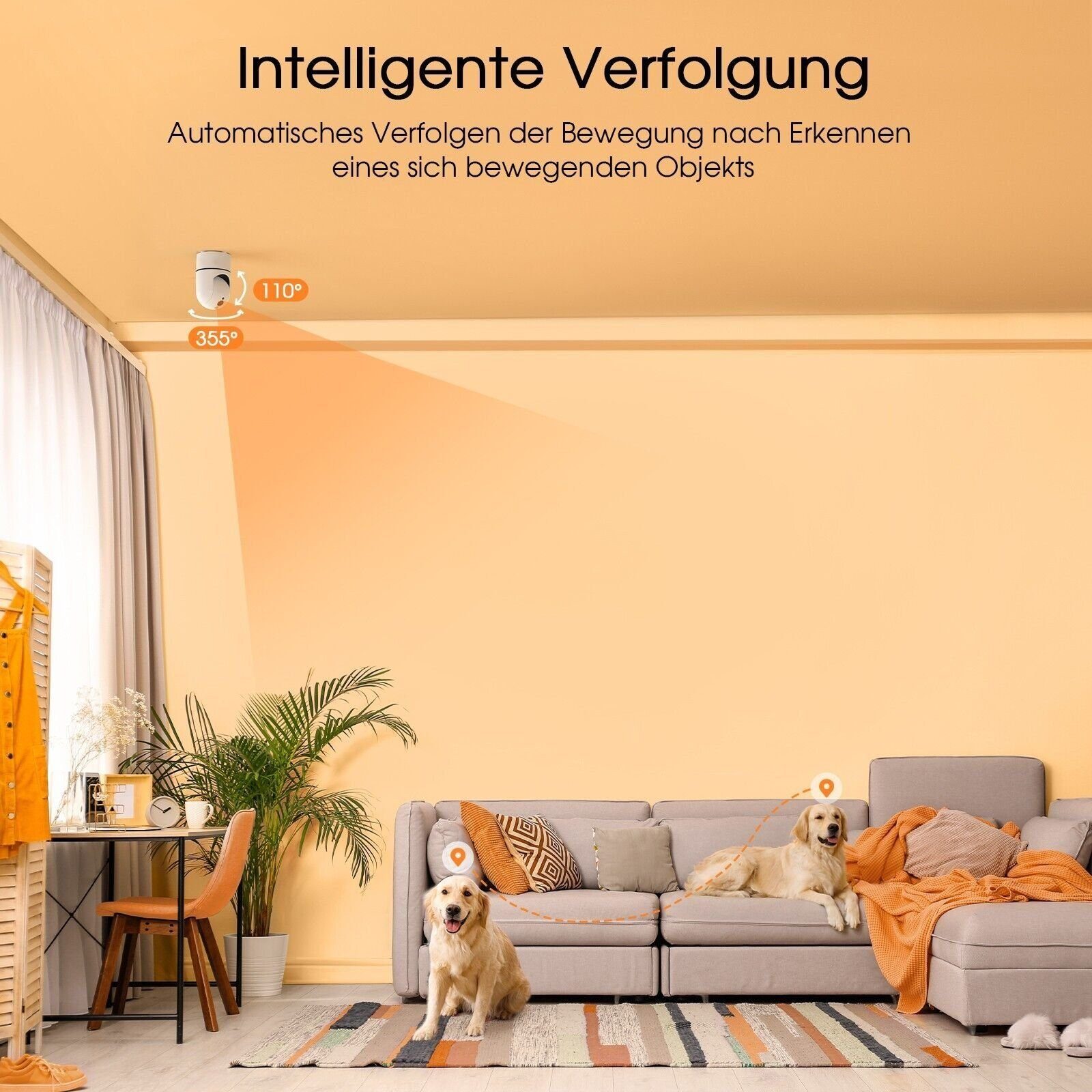 ieGeek 1080P HD WLAN Innen Überwachungskamera mit PTZ 350°/100° & Nachtsicht Überwachungskamera (Innenbereich,Drinnen,Innen, Cloud-Speicher, unterstützt TF-Karte maximal 512G(nicht enthalten), PIR Bewegungserkennung,Personenerkennung,Zwei-Wege-Audio