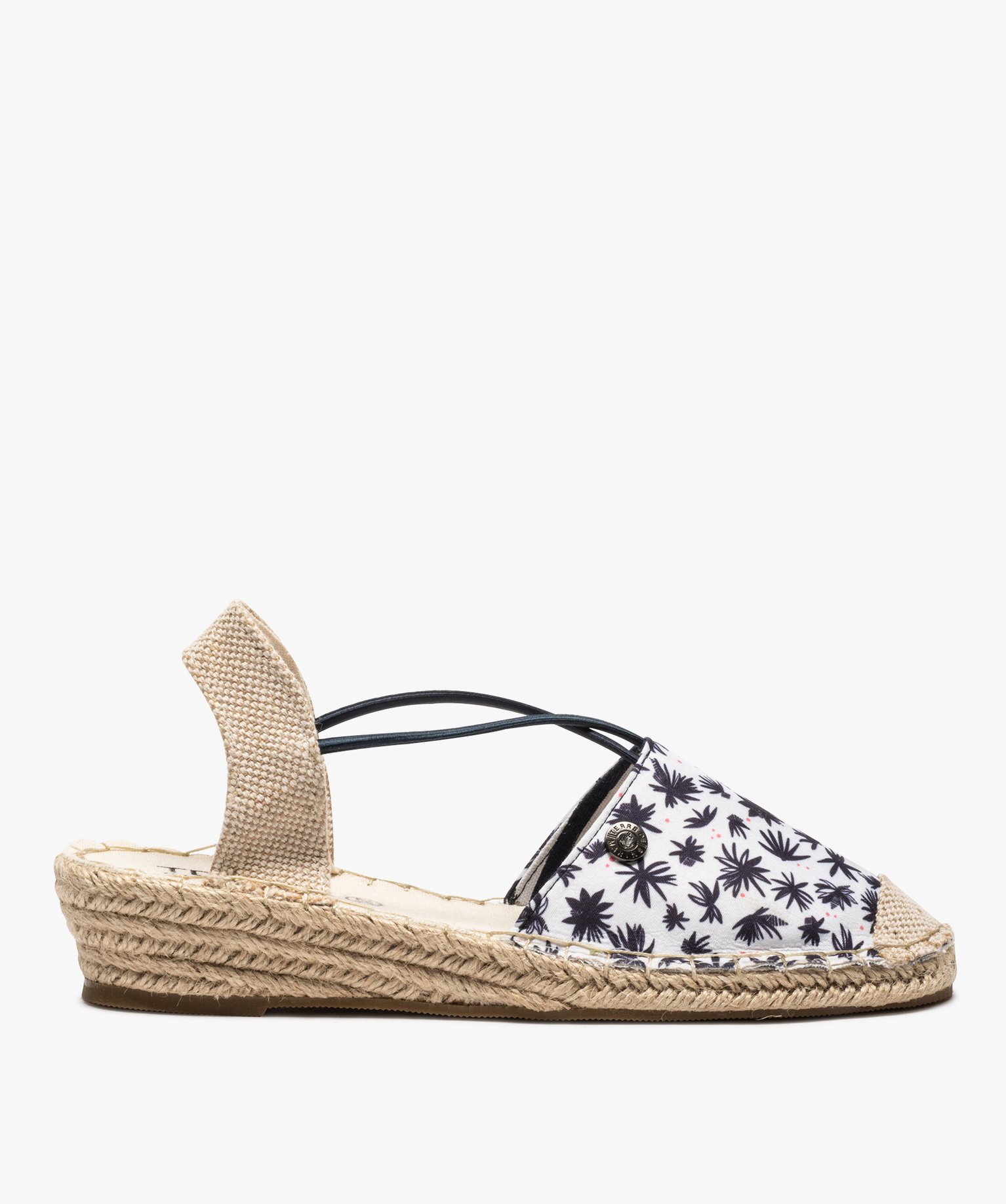 Sandales femme en toile à talon compensé – Terre de Marins marine | GEMO
