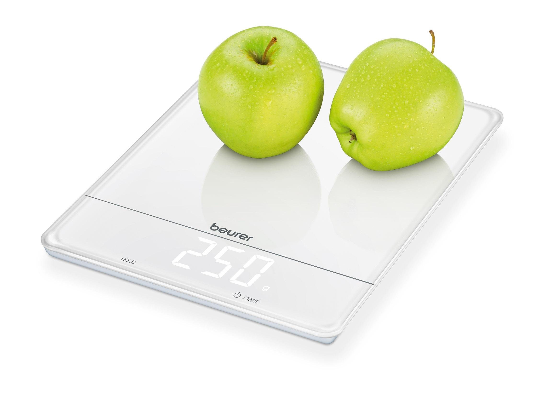 BEURER Küchenwaage KS 34 XL white, Magic-LED, Extra hohe Tragkraft, Abschaltautomatik, Hold-Funktion