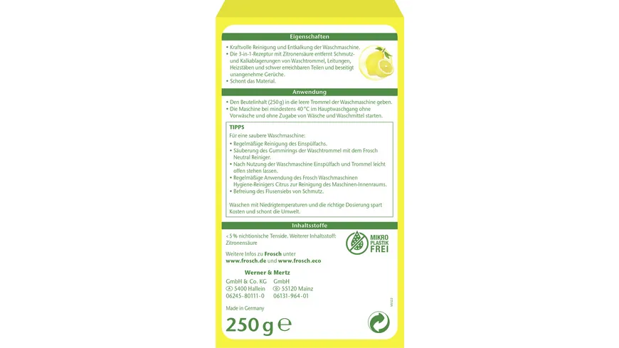 Frosch Citrus Waschmaschinen Hygiene-Reiniger 250 g 250 g