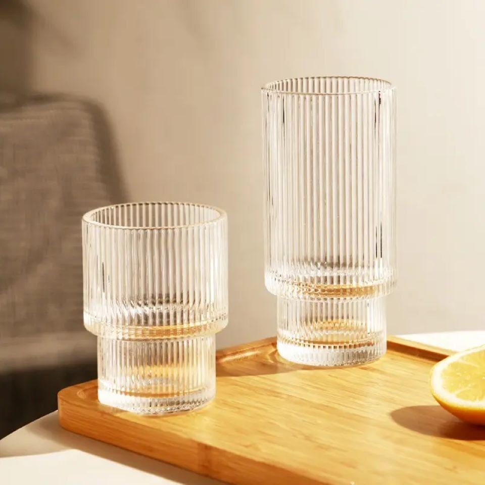 Zoha Glas Riffel Glas Geriffelte Gläser Rillenrelief - Latte Macchiato, Glas, Hitzebeständig - verschiedene Größen