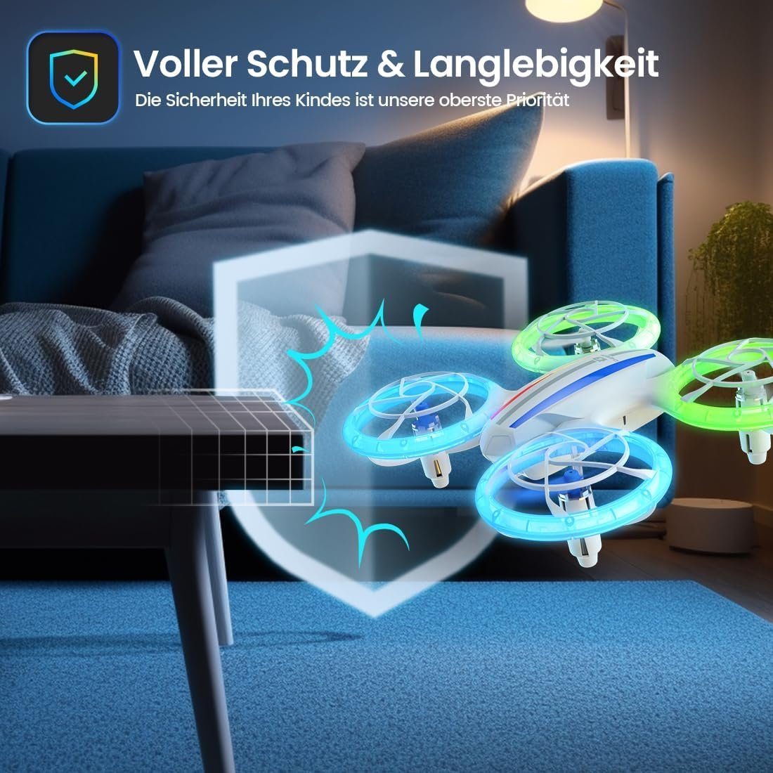 DEERC D23 Mini Drohne für Kinder,RC Quadrocopter mit 2 modulare Akkus Drohne (LED-Lichter 3D-Flips Höhenhaltung:Perfektes DrohnengeschenkfürAnfänger)