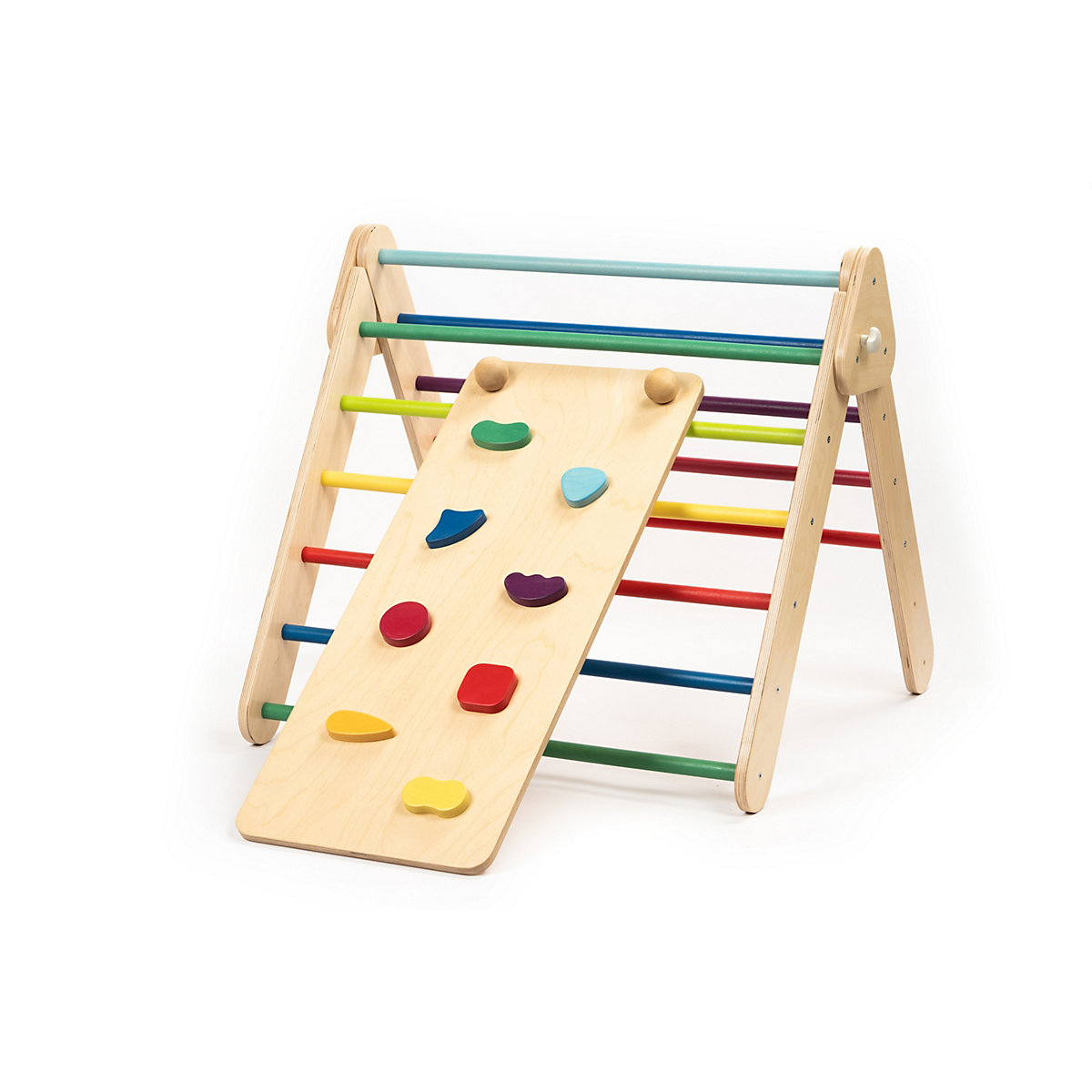 Klettergerüst mit Rampe und Rutsche Indoor, Kletterdreieck aus Holz, Klettern Innnen Kleinkind