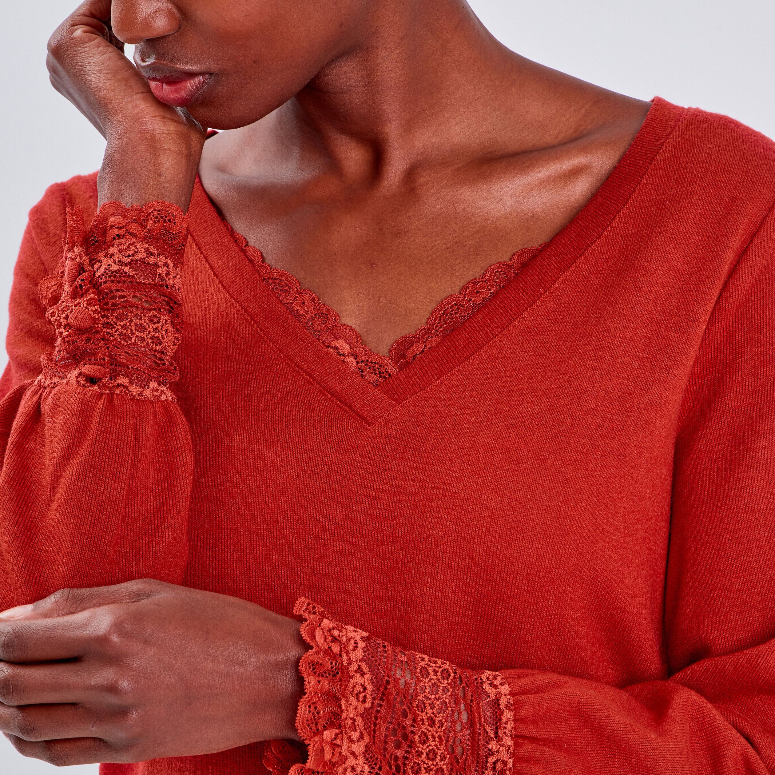 T-shirt manches longues orange foncé femme | Cache Cache