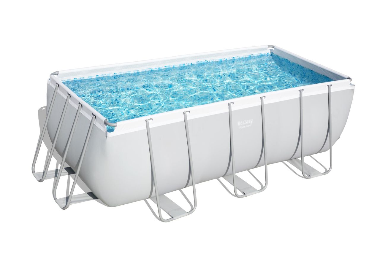 Bestway Power Steel™ Frame Pool-Set mit Filterpumpe 412 x 201 x 122 cm , lichtgrau, eckig