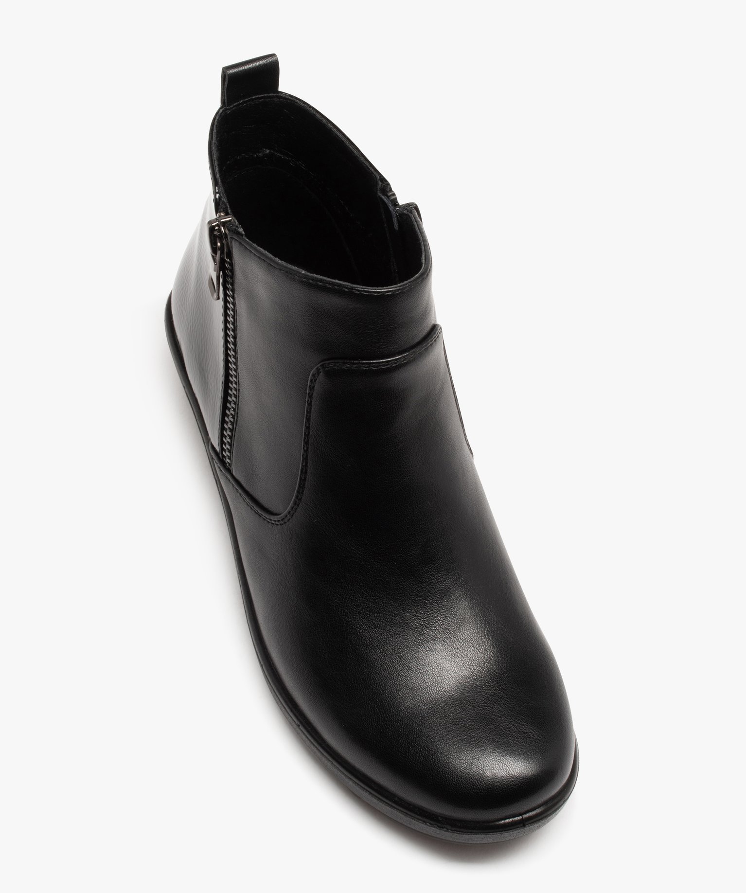 Boots femme confort unies à talon compensé et double zip noir | GEMO