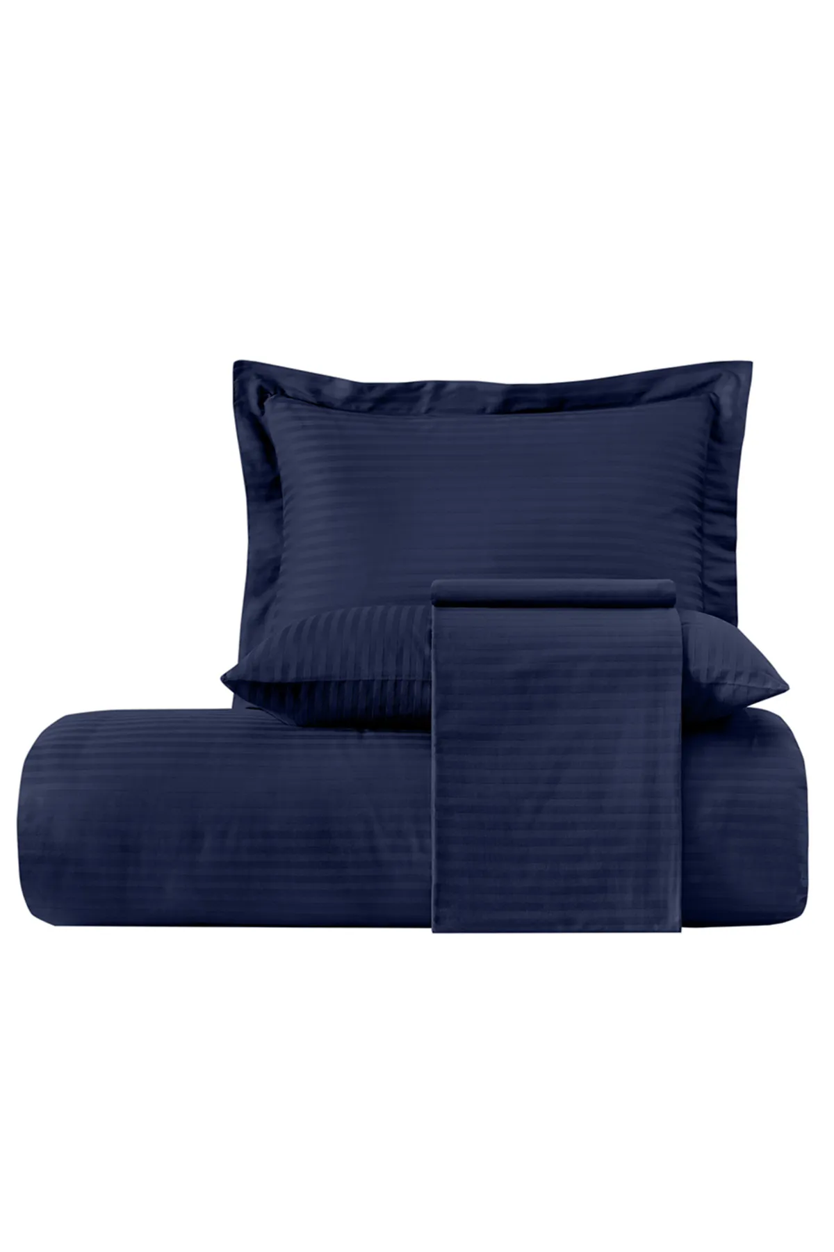 Karna Home  Streifen-gestreiftes Bettbezug-Set aus doppeltem Baumwollsatin, Marineblau