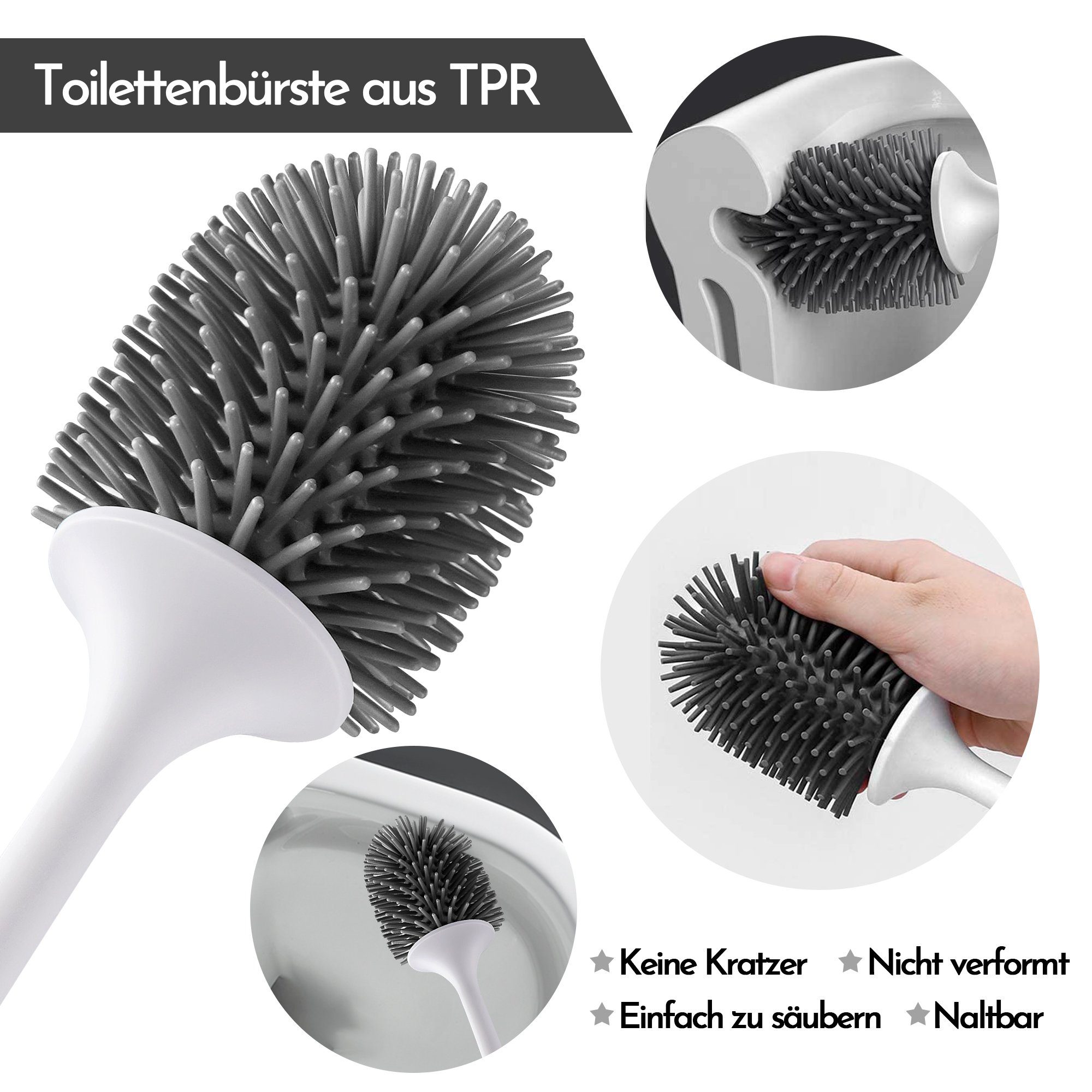 Homewit WC-Reinigungsbürste WC Bürste Toilettenbürste aus Silikon Klobürste mit Halter Set, für Badezimmer oder Gäste-WC, (Set, 1-tlg., Premium Klobürste), mit Antibakteriell ohne Bohren Klobürstenhalter