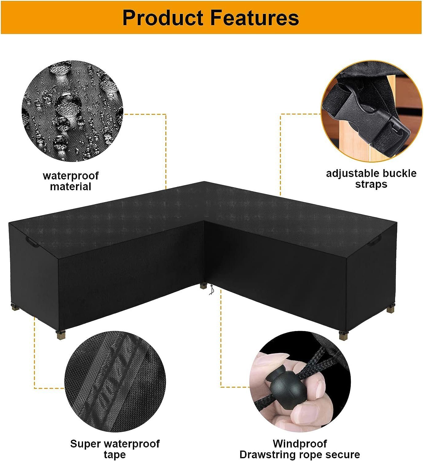 BlingBin Gartenmöbel-Schutzhülle Gartenmöbel Abdeckung L-Form für Gartenmöbel Schutzhülle, Abdeckplane, Outdoor Patio Garten, Lounge Set Staubschutzhüllen