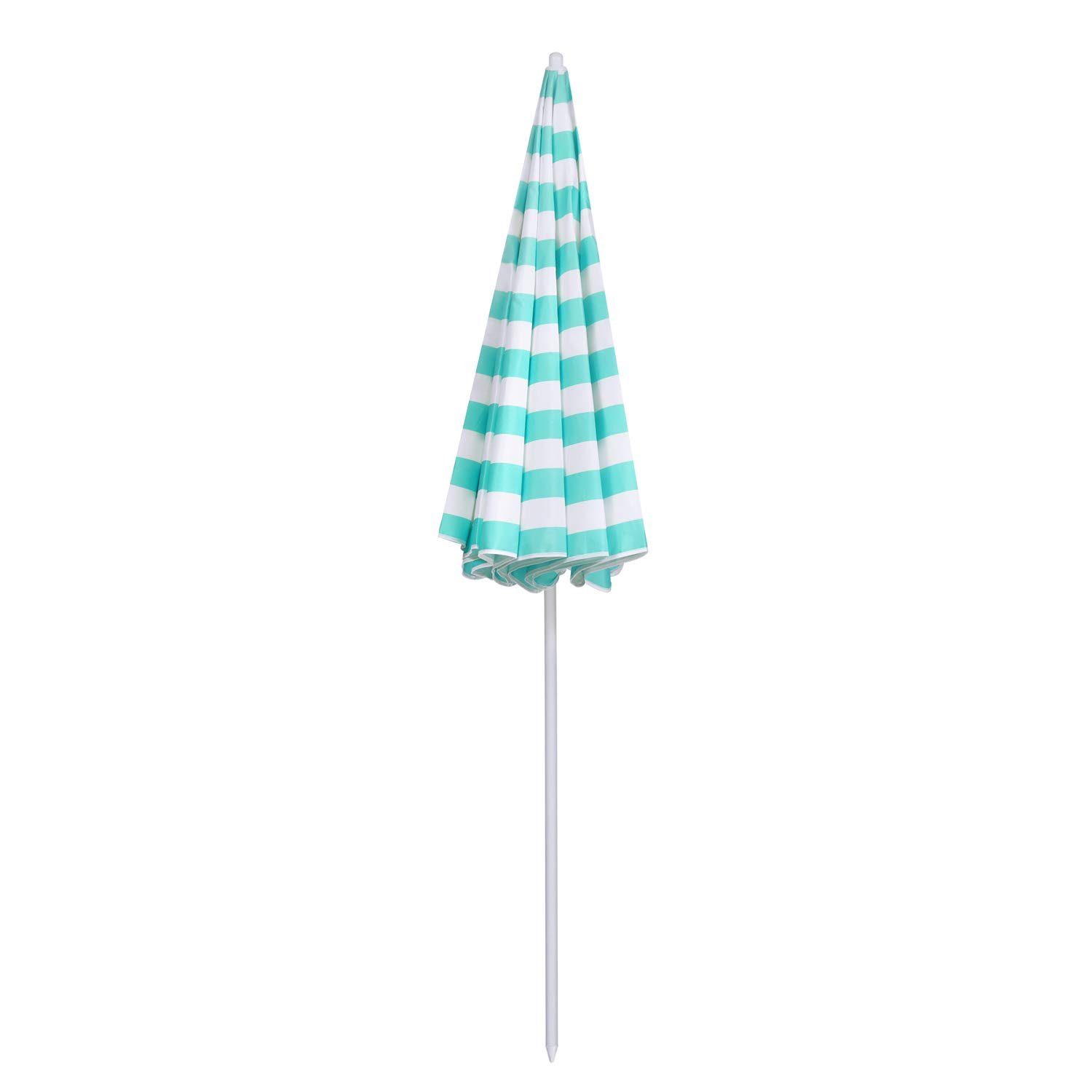 Sekey Balkonschirm Rund Terrassenschirm Strandschirm mit Schutzhülle Sonnenschirm 160 cm, Höhe verstellbar, Um 30° knickbar, Gestreift