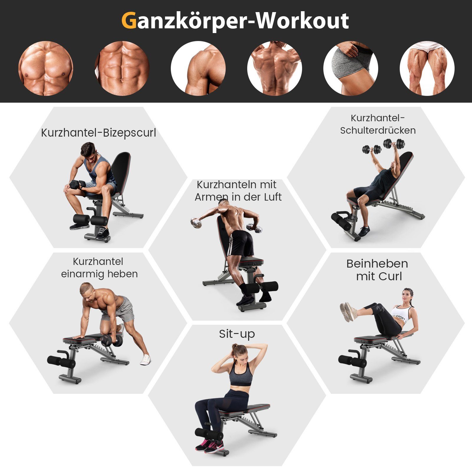 COSTWAY Hantelbank Trainingsbank, klappbar & verstellbar