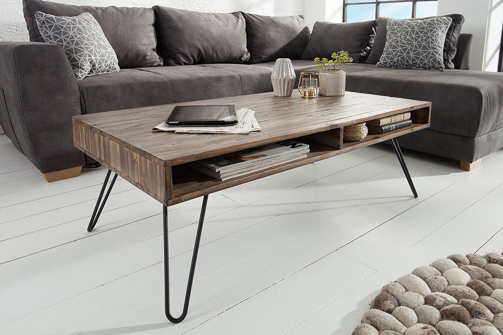 riess-ambiente Couchtisch SCORPION 110cm grau / schwarz, Wohnzimmer · Massivholz · Metall · Hairpin Legs · eckig · Retro