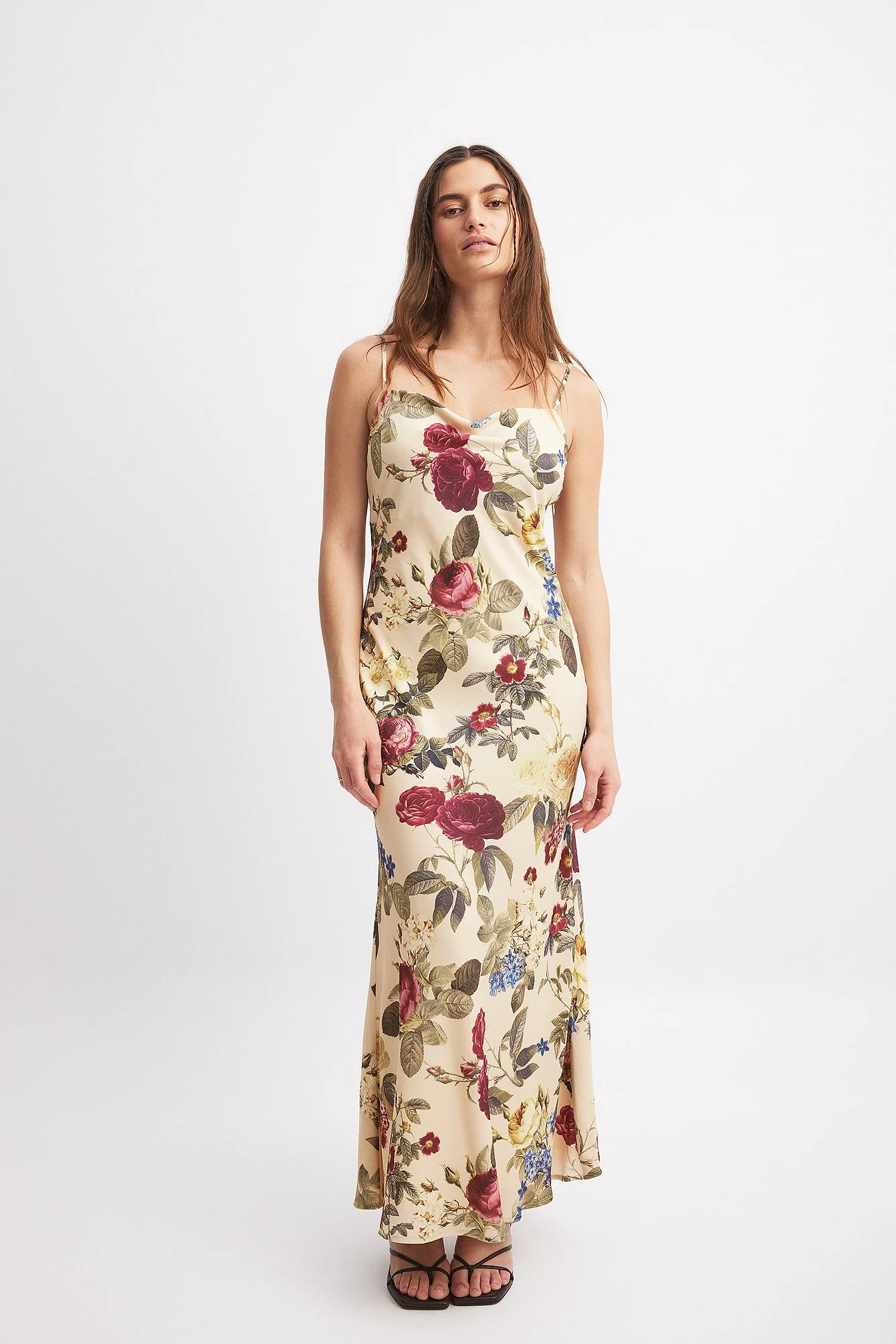 Bedrucktes, gewebtes Maxikleid mit tiefem Rückenausschnitt