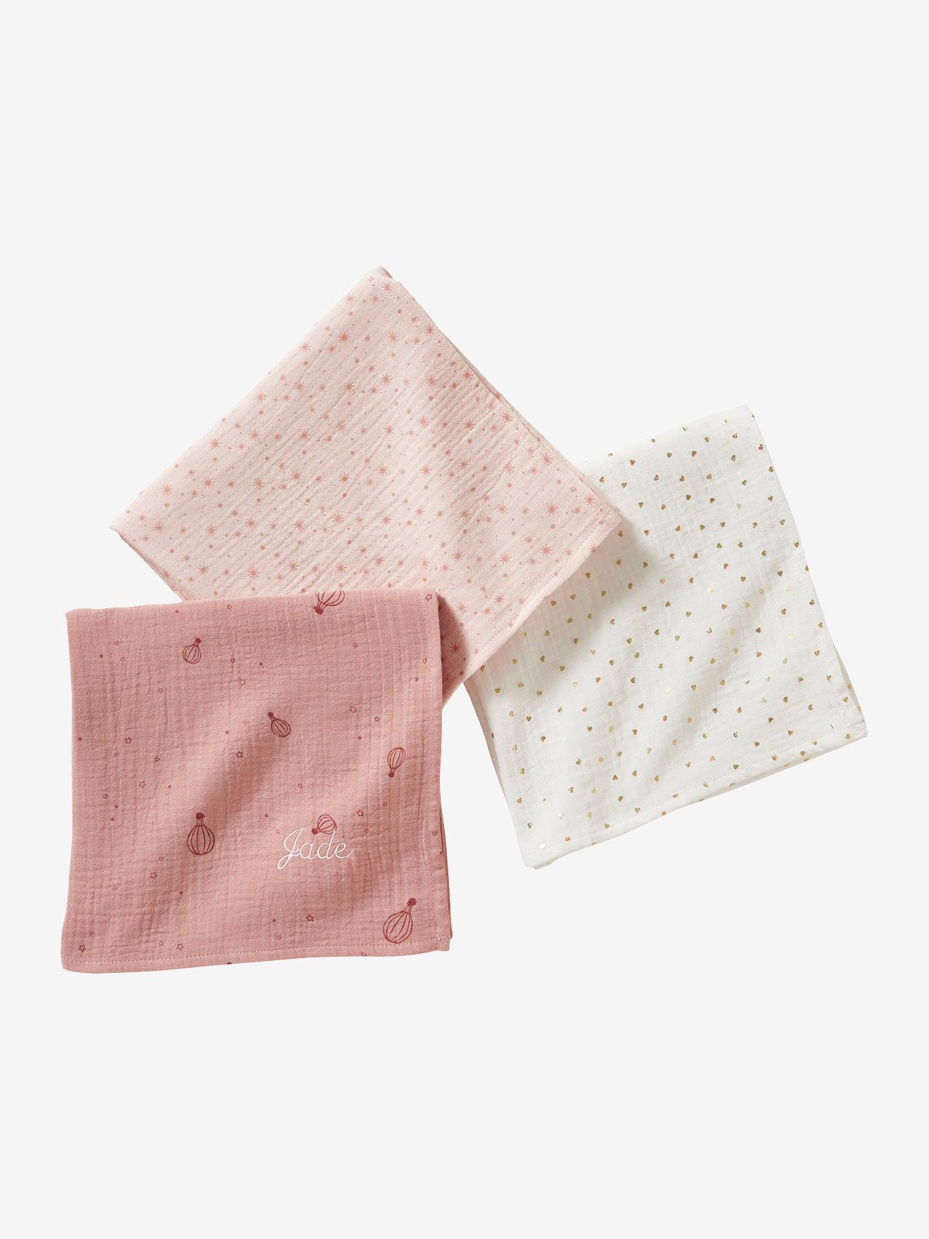 Lot de 3 langes personnalisables en gaze de coton nude imprimé