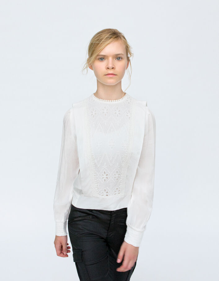 Blouse blanc cassé à plastron dentelle fille
