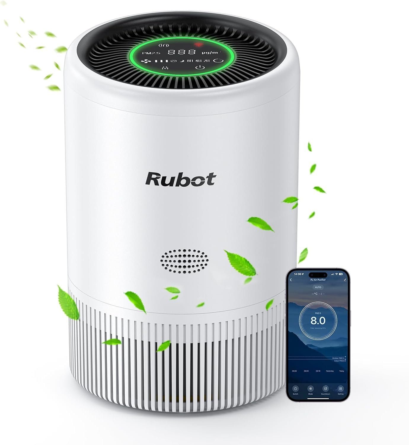 Rubot Luftreiniger, für 38 m² Räume, Allergiker mit H13 HEPA Luftfilter Gegen Schimmel Staub CADR 183m³/h