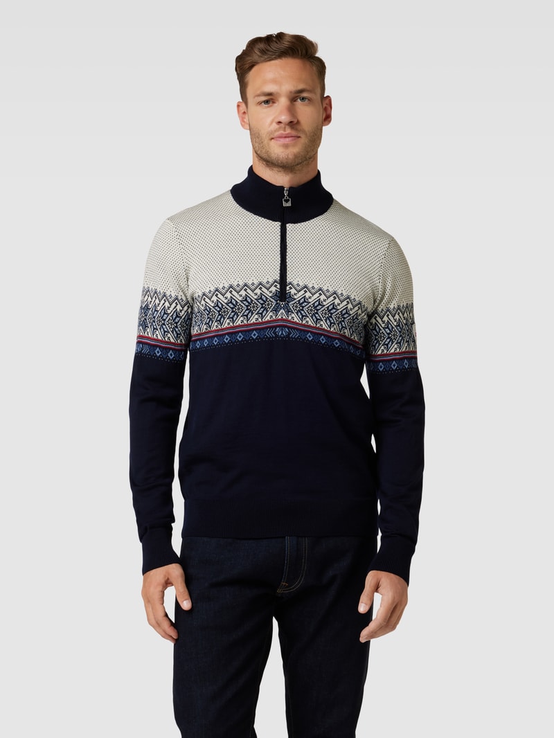 Strickpullover mit Allover-Muster Modell 'Hovden' in marineblau