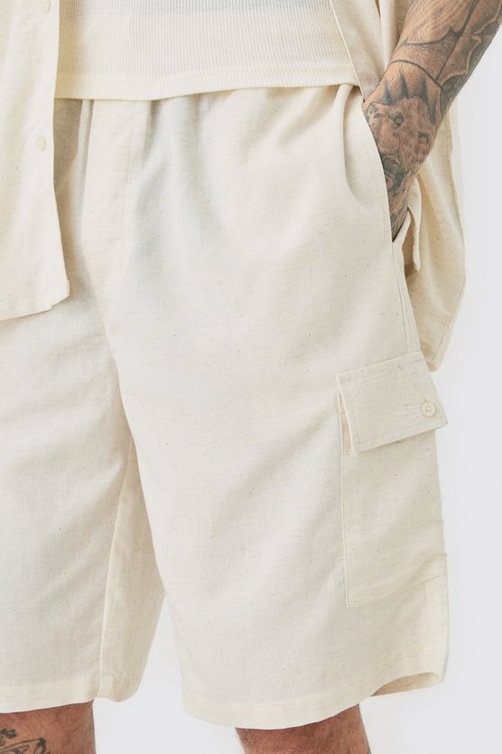 Tall lockere Leinen Cargo-Shorts mit elastischem Bund