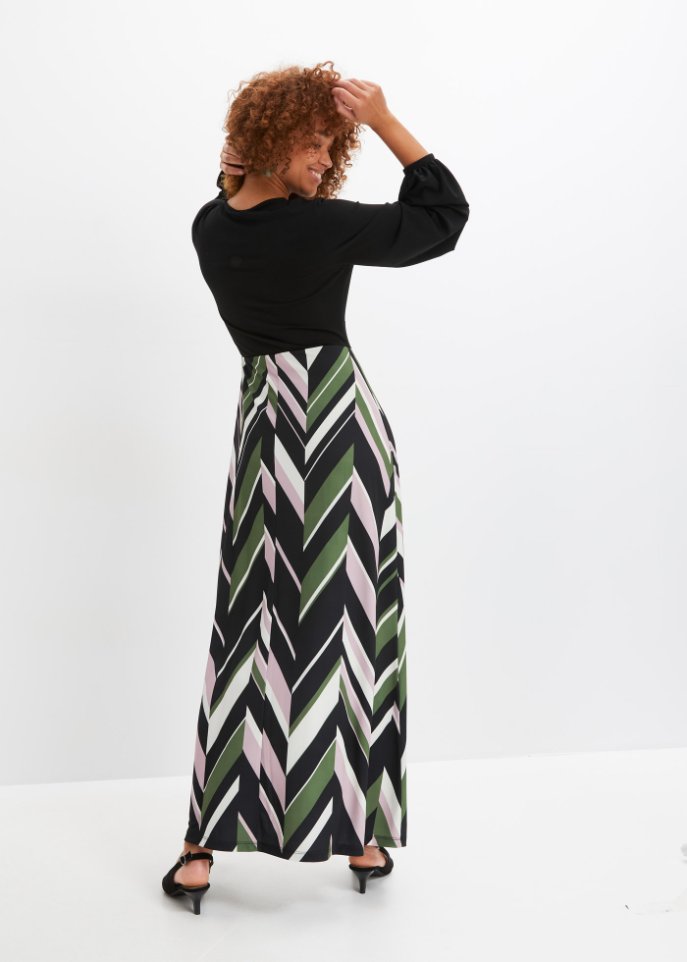 Maxikleid mit bedrucktem Rock aus recyceltem Polyester