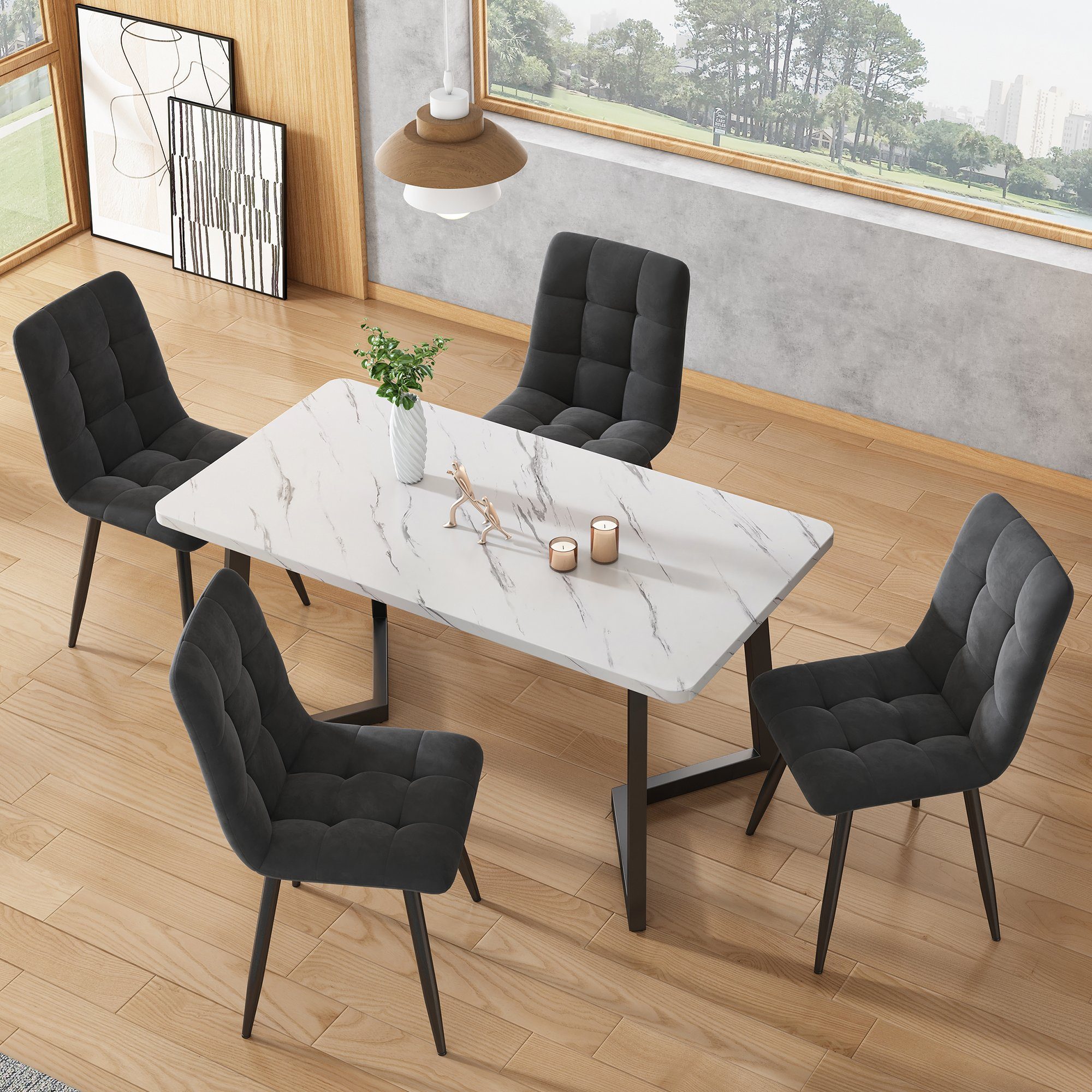 OKWISH Essgruppe, (Sitzfläche aus Samt Gestell aus Metall, 4-tlg., Stuhl mit Rückenlehne Nur Stühle, kein Tisch)