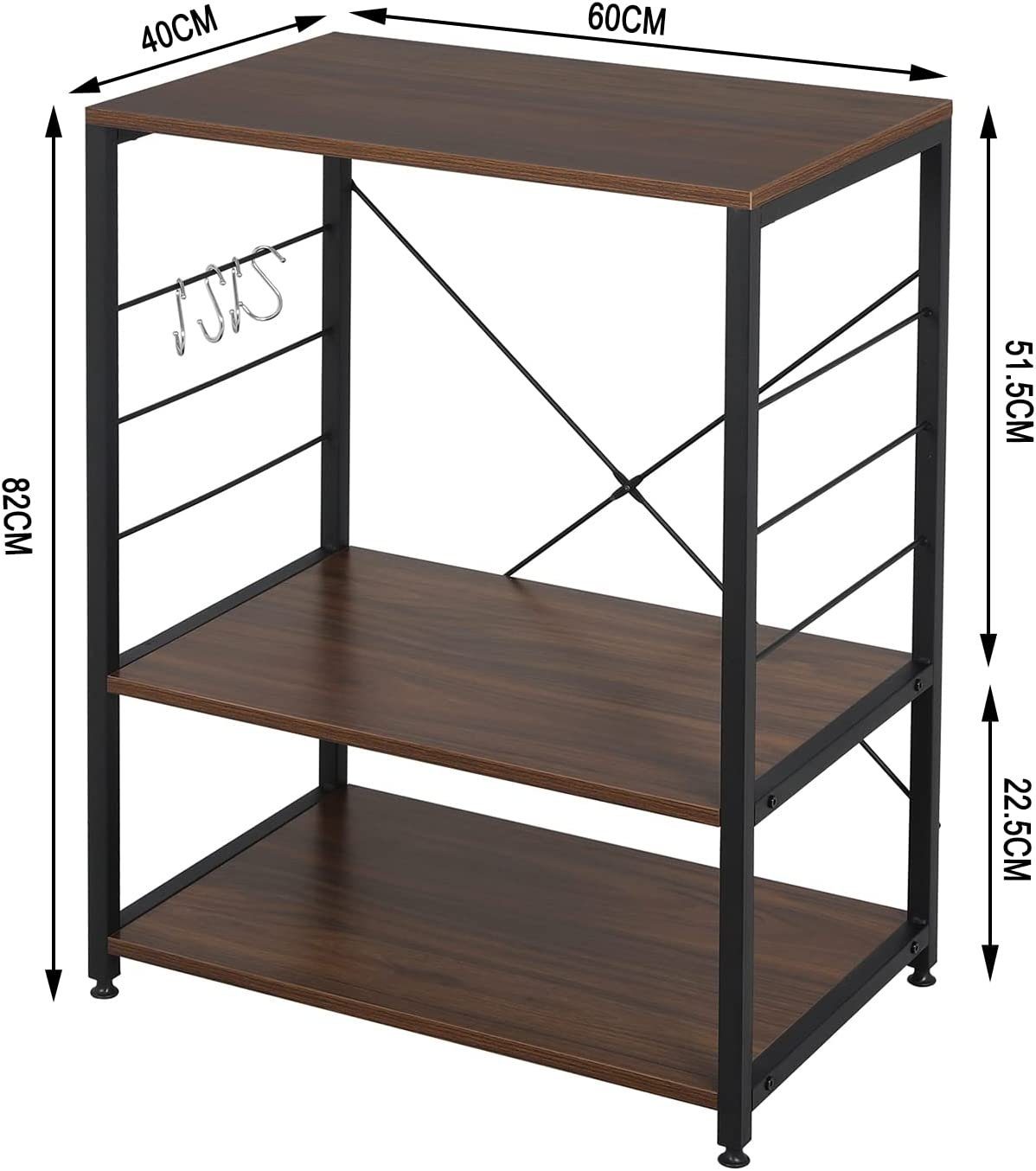 Woltu Standregal, 1-tlg., Standregal aus Holz & Metall mit 3 Ablagen für Küche