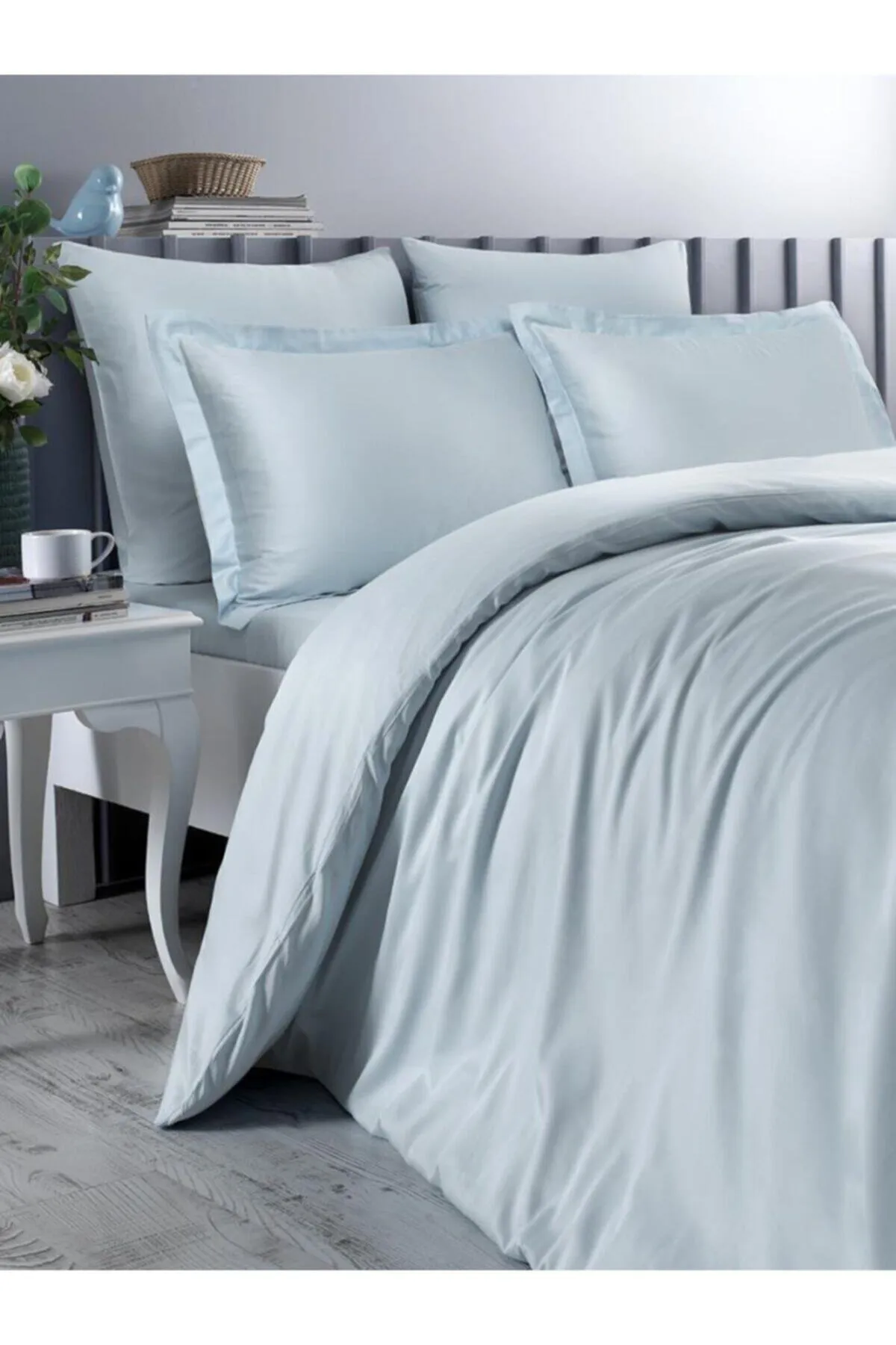 Karna Home  Karna Classic Doppelbett-Bettbezug-Set, Doppelbett-Bettbezug aus Baumwollsatin, Hellgrün