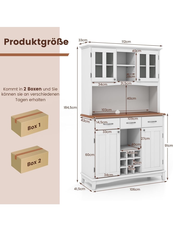 COSTWAY Küchenschrank 112x43x185cm in Weiß günstig kaufen onesize