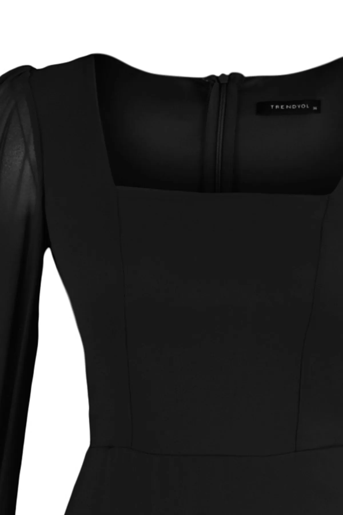 Trendyol Collection  Schwarzes Mini-Webkleid in A-Linie mit quadratischem Kragen TWOAW23EL00936