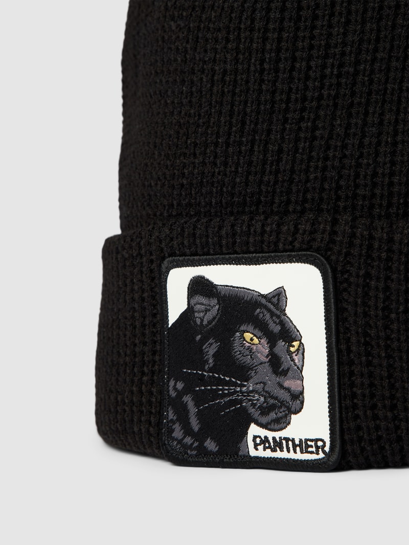 Beanie mit Motiv-Stitching Modell 'PANTHER VISION' in schwarz