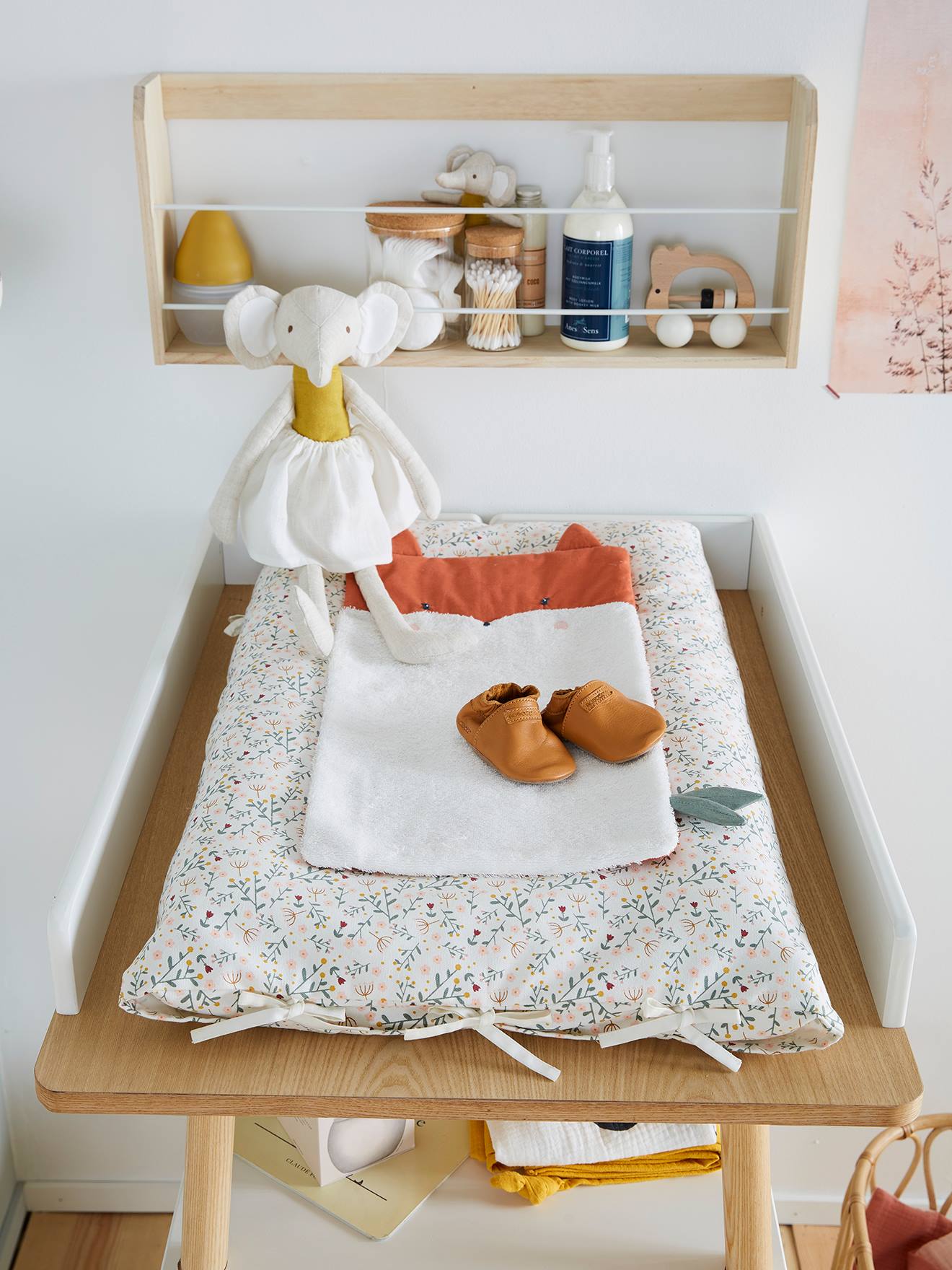 Matelas à langer FLEURETTES personnalisable ecru / multico