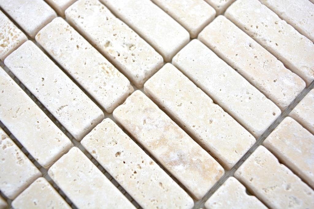 Mosani Mosaikfliesen Travertin Terrasse Wand Boden Naturstein beige creme Küche Bad