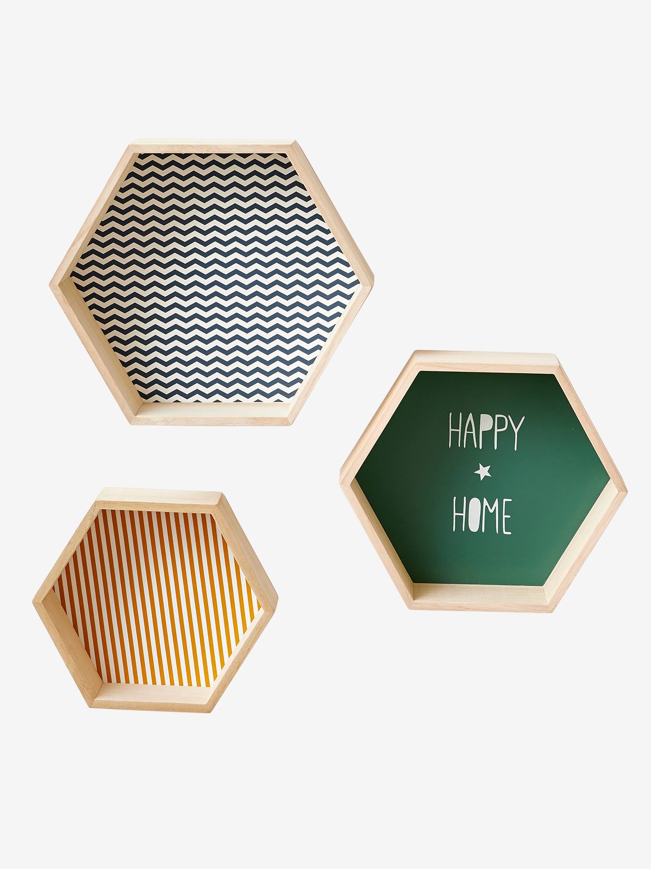 Lot de 3 étagères hexagones enfant bleu fonce imprime