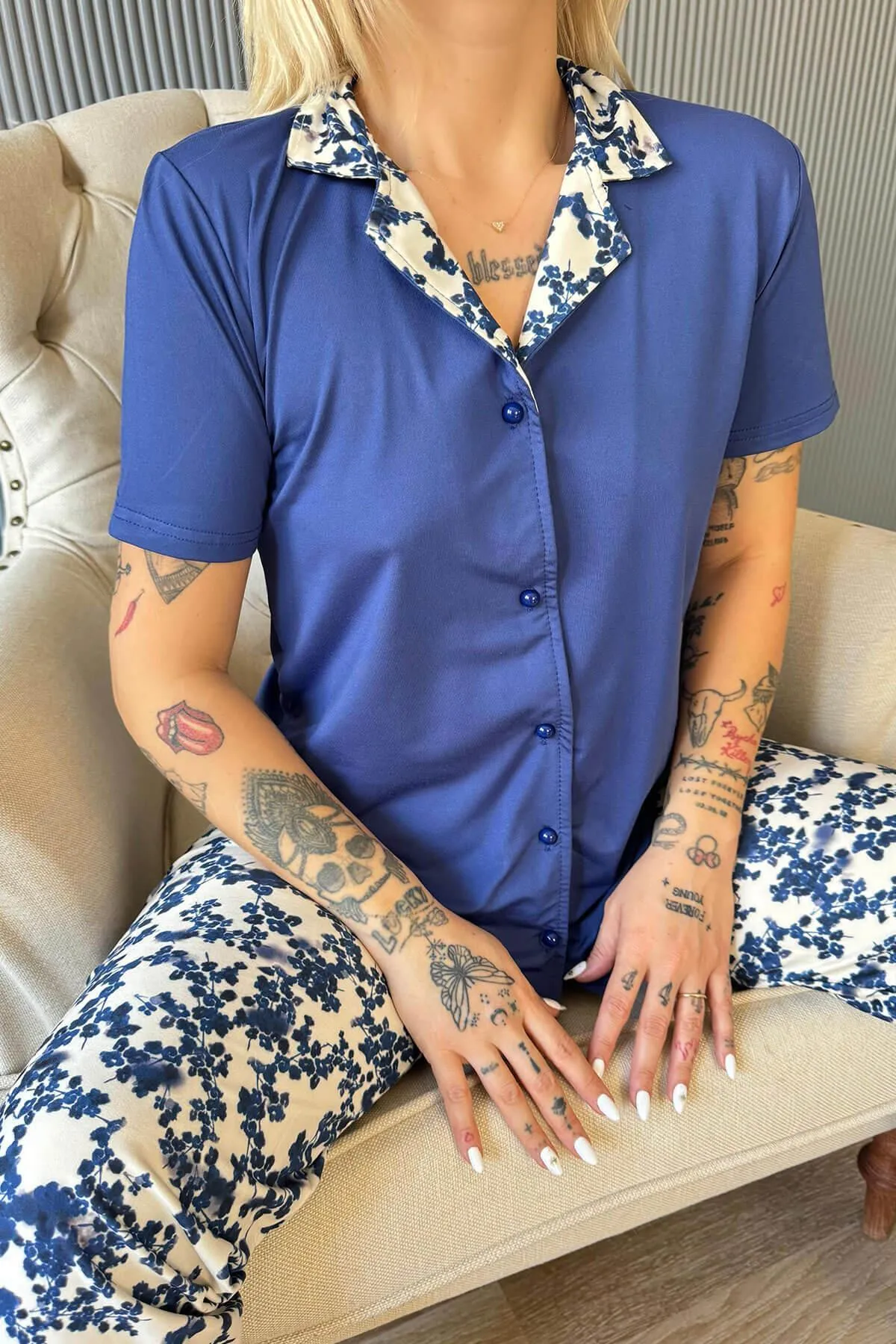 Pijamaevi  Pyjama set - Dunkelblau - Unifarben