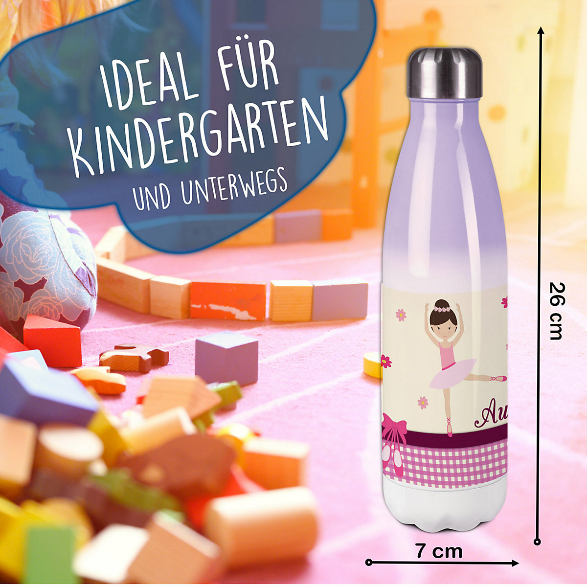 Edelstahl Kinder Thermoflasche / Trinkflasche bunt Balerina Blume Spülmaschinenfest, Auslaufsicher, Bruchfest, Doppelwandig, Für Heißgetränke geeignet, Mit Deckel, Isoliert