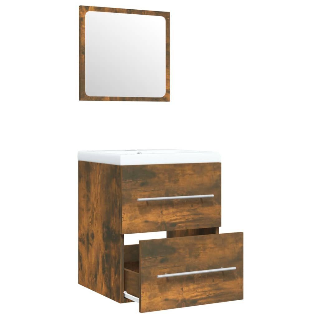 vidaXL Badezimmerspiegelschrank Waschbeckenschrank mit Einbaubecken Räuchereiche Holzwerkstoff (2-St)