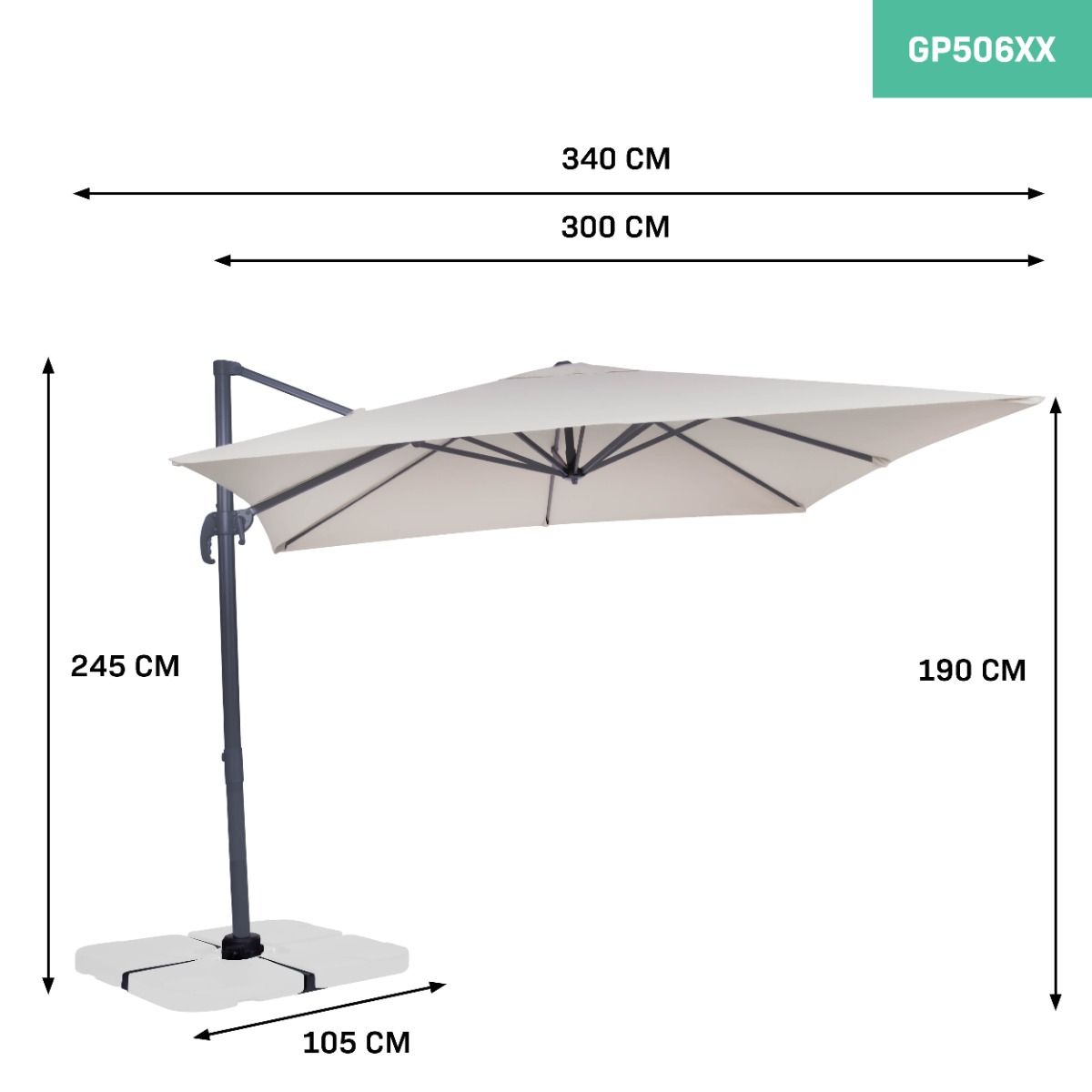 VONROC Pisogne 300x300 cm Premium Freitragender Sonnenschirm