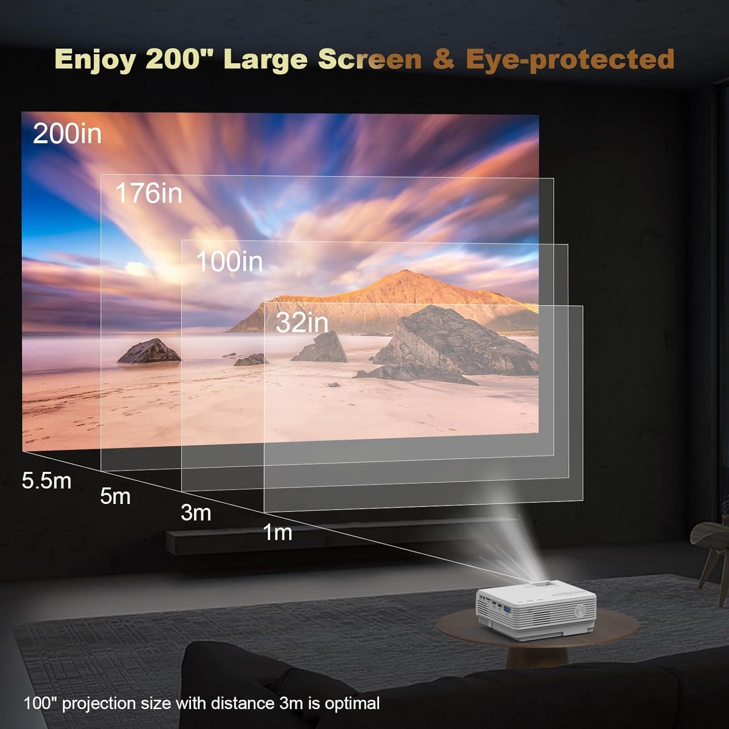 YOOYAA Native 1080P Unterstützt 5G WiFi Bluetooth Portabler Projektor (8500 lm, 8000:1, 1920 x 1080 px, Maximal 200
